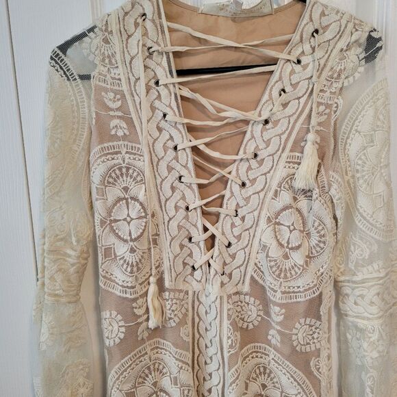 Jen's Pirate Booty Reflection Lace Flare Sleeve Mini Dress XS Boho - Picture 4 of 7